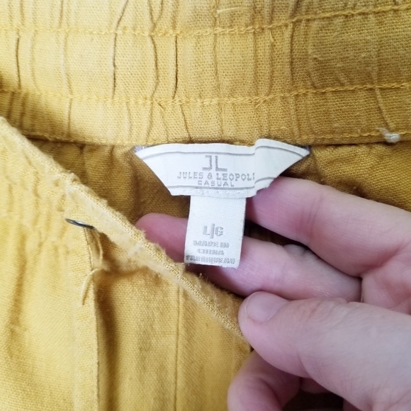 Jules and Leopold Yellow  Cropped Linen Blend Pull On Pants with Pockets sz L‎ - Picture 3 of 13
